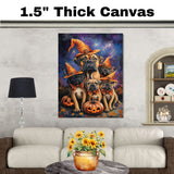 Bullmastiff Dog Halloween Canvas Wall Art with Witch Hat and Pumpkins Rustic Fall Accent for Farmhouse Homes on Ready to Hang 1.5" Thick Canvas Wrap, Floating Framed Canvas, Flat Rolled Canvas