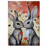 Bunny Couple Kissing with Hearts Romantic Rabbit Artwork for Animal Lovers and Cozy Home Spaces on Ready to Hang 1.5" Thick Canvas Wrap, Floating Framed Canvas, Flat Rolled Canvas