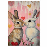 Bunny Couple Kissing on Pink Background Romantic Rabbit Artwork for Animal Lovers and Valentine Decor on Ready to Hang 1.5" Thick Canvas Wrap, Floating Framed Canvas, Flat Rolled Canvas