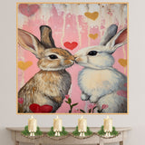 Bunny Couple Kissing on Pink Background Romantic Rabbit Artwork for Animal Lovers and Valentine Decor on Ready to Hang 1.5" Thick Canvas Wrap, Floating Framed Canvas, Flat Rolled Canvas