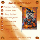 Cairn Terrier Fall Farmhouse Spooky Pumpkin Garden Flag for Outdoor Autumn Maple Leaves Yard Decorations for Halloween Garden Dog Flags Witch Hat Lawn Decor