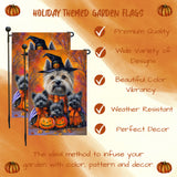 Cairn Terrier Fall Farmhouse Spooky Pumpkin Garden Flag for Outdoor Autumn Maple Leaves Yard Decorations for Halloween Garden Dog Flags Witch Hat Lawn Decor