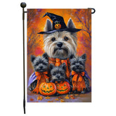 Cairn Terrier Fall Farmhouse Spooky Pumpkin Garden Flag for Outdoor Autumn Maple Leaves Yard Decorations for Halloween Garden Dog Flags Witch Hat Lawn Decor