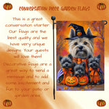 Cairn Terrier Fall Farmhouse Spooky Pumpkin Garden Flag for Outdoor Autumn Maple Leaves Yard Decorations for Halloween Garden Dog Flags Witch Hat Lawn Decor