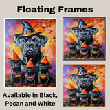 Cane Corso Dog Halloween Canvas Wall Art with Witch Hat and Pumpkin Rustic Fall Farmhouse Accent for Cozy Autumn Homes on Ready to Hang 1.5" Thick Canvas Wrap, Floating Framed Canvas, Flat Rolled Canvas