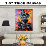 Cane Corso Dog Halloween Canvas Wall Art with Witch Hat and Pumpkin Rustic Fall Farmhouse Accent for Cozy Autumn Homes on Ready to Hang 1.5" Thick Canvas Wrap, Floating Framed Canvas, Flat Rolled Canvas