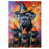 Cane Corso Dog Halloween Canvas Wall Art with Witch Hat and Pumpkin Rustic Fall Farmhouse Accent for Cozy Autumn Homes on Ready to Hang 1.5" Thick Canvas Wrap, Floating Framed Canvas, Flat Rolled Canvas