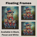 Mother Cat and Three Kittens in Patriotic Outfits with Stars and Stripes in a Garden Setting on Ready to Hang 1.5" Thick Canvas Wrap, Floating Framed Canvas, Flat Rolled Canvas