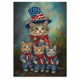 Mother Cat and Three Kittens in Patriotic Outfits with Stars and Stripes in a Garden Setting on Ready to Hang 1.5" Thick Canvas Wrap, Floating Framed Canvas, Flat Rolled Canvas