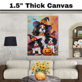 Cavalier King Charles Spaniel Halloween Canvas Wall Art with Pumpkins Rustic Fall Farmhouse Accent for Dog Lovers on Ready to Hang 1.5" Thick Canvas Wrap, Floating Framed Canvas, Flat Rolled Canvas