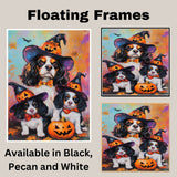 Cavalier King Charles Spaniel Halloween Canvas Wall Art with Pumpkins Rustic Fall Farmhouse Accent for Dog Lovers on Ready to Hang 1.5" Thick Canvas Wrap, Floating Framed Canvas, Flat Rolled Canvas