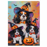 Cavalier King Charles Spaniel Halloween Canvas Wall Art with Pumpkins Rustic Fall Farmhouse Accent for Dog Lovers on Ready to Hang 1.5" Thick Canvas Wrap, Floating Framed Canvas, Flat Rolled Canvas