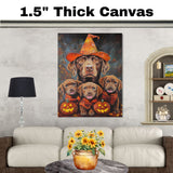 Chesapeake Bay Retriever Halloween Canvas Wall Art with Pumpkins Rustic Fall Farmhouse Decor for Cozy Autumn Homes on Ready to Hang 1.5" Thick Canvas Wrap, Floating Framed Canvas, Flat Rolled Canvas