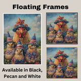 Mother Chicken with Three Baby Chicks in Patriotic Outfits and Hats American Flag Oil Painting on Ready to Hang 1.5" Thick Canvas Wrap, Floating Framed Canvas, Flat Rolled Canvas