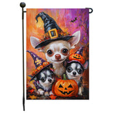 Chihuahua Pumpkin Welcome Garden Flag for Halloween Outside Decoration for Yard Decorative Flag Fall Witch Hat Rustic Outdoor Banner for Holiday Yard Decoration