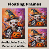 Chihuahua Dog Halloween Canvas Wall Art with Pumpkins Rustic Fall Accent for Cozy Autumn Home Decoration on Ready to Hang 1.5" Thick Canvas Wrap, Floating Framed Canvas, Flat Rolled Canvas