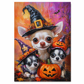 Chihuahua Dog Halloween Canvas Wall Art with Pumpkins Rustic Fall Accent for Cozy Autumn Home Decoration on Ready to Hang 1.5" Thick Canvas Wrap, Floating Framed Canvas, Flat Rolled Canvas