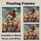 Mother Chihuahua with Three Puppies in Patriotic Outfits Oil Painting on Ready to Hang 1.5" Thick Canvas Wrap, Floating Framed Canvas, Flat Rolled Canvas