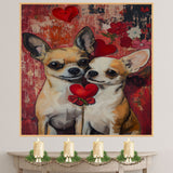 Chihuahua Couple with Hearts Romantic Dog Artwork for Animal Lovers and Cozy Home Decor on Ready to Hang 1.5" Thick Canvas Wrap, Floating Framed Canvas, Flat Rolled Canvas