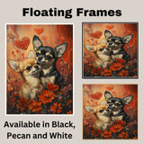 Chihuahua Couple with Flowers and Hearts Romantic Dog Artwork for Pet Lovers and Cozy Home Decor on Ready to Hang 1.5" Thick Canvas Wrap, Floating Framed Canvas, Flat Rolled Canvas