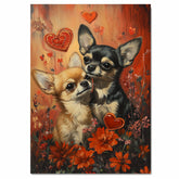 Chihuahua Couple with Flowers and Hearts Romantic Dog Artwork for Pet Lovers and Cozy Home Decor on Ready to Hang 1.5" Thick Canvas Wrap, Floating Framed Canvas, Flat Rolled Canvas