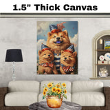 Mother Chow Chow with Three Puppies in Patriotic Outfits and Party Hats on Ready to Hang 1.5" Thick Canvas Wrap, Floating Framed Canvas, Flat Rolled Canvas