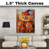 Chow Chow Dog Halloween Canvas Wall Art with Pumpkins Rustic Fall Farmhouse Accent for Autumn Home Decoration on Ready to Hang 1.5" Thick Canvas Wrap, Floating Framed Canvas, Flat Rolled Canvas