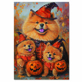Chow Chow Dog Halloween Canvas Wall Art with Pumpkins Rustic Fall Farmhouse Accent for Autumn Home Decoration on Ready to Hang 1.5" Thick Canvas Wrap, Floating Framed Canvas, Flat Rolled Canvas