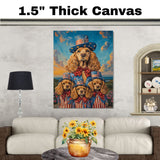 Mother Cocker Spaniel and Three Puppies in Patriotic Outfits Among Wildflowers on Ready to Hang 1.5" Thick Canvas Wrap, Floating Framed Canvas, Flat Rolled Canvas