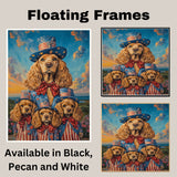 Mother Cocker Spaniel and Three Puppies in Patriotic Outfits Among Wildflowers on Ready to Hang 1.5" Thick Canvas Wrap, Floating Framed Canvas, Flat Rolled Canvas