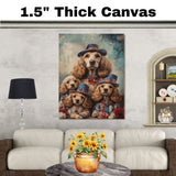 Mother Cocker Spaniel and Three Puppies in Patriotic Outfits with Stars and Flowers on Ready to Hang 1.5" Thick Canvas Wrap, Floating Framed Canvas, Flat Rolled Canvas