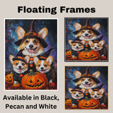 Corgi Dog Halloween Canvas Wall Art with Pumpkins Rustic Fall Accent for Cozy Autumn Homes and Dog Lovers on Ready to Hang 1.5" Thick Canvas Wrap, Floating Framed Canvas, Flat Rolled Canvas