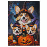 Corgi Dog Halloween Canvas Wall Art with Pumpkins Rustic Fall Accent for Cozy Autumn Homes and Dog Lovers on Ready to Hang 1.5" Thick Canvas Wrap, Floating Framed Canvas, Flat Rolled Canvas