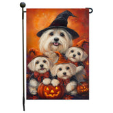 Coton de Tulear Halloween Witch Garden Flag Decoration for Scary Seasonal Yard Sign for Autumn Pumpkin Witch Hat Banner Fall Outdoor Decoration for Porch Lawn Pathway