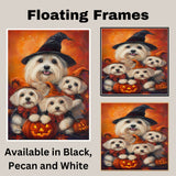 Coton de Tulear Dog Halloween Canvas Wall Art with Pumpkins Rustic Fall Accent for Cozy Autumn Homes on Ready to Hang 1.5" Thick Canvas Wrap, Floating Framed Canvas, Flat Rolled Canvas