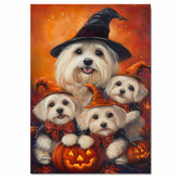 Coton de Tulear Dog Halloween Canvas Wall Art with Pumpkins Rustic Fall Accent for Cozy Autumn Homes on Ready to Hang 1.5" Thick Canvas Wrap, Floating Framed Canvas, Flat Rolled Canvas