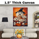 Coton de Tulear Dog Halloween Canvas Wall Art with Pumpkins Rustic Fall Accent for Cozy Autumn Homes on Ready to Hang 1.5" Thick Canvas Wrap, Floating Framed Canvas, Flat Rolled Canvas