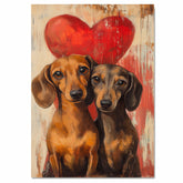 Dachshund Couple with Red Heart Romantic Dog Artwork for Pet Lovers and Cozy Rustic Home Decor on Ready to Hang 1.5" Thick Canvas Wrap, Floating Framed Canvas, Flat Rolled Canvas
