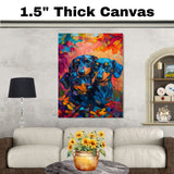 Dachshund Couple with Heart Collars Romantic Dog Artwork for Pet Lovers and Cozy Rustic Valentine Decor on Ready to Hang 1.5" Thick Canvas Wrap, Floating Framed Canvas, Flat Rolled Canvas