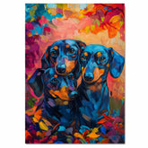 Dachshund Couple with Heart Collars Romantic Dog Artwork for Pet Lovers and Cozy Rustic Valentine Decor on Ready to Hang 1.5" Thick Canvas Wrap, Floating Framed Canvas, Flat Rolled Canvas