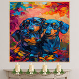 Dachshund Couple with Heart Collars Romantic Dog Artwork for Pet Lovers and Cozy Rustic Valentine Decor on Ready to Hang 1.5" Thick Canvas Wrap, Floating Framed Canvas, Flat Rolled Canvas