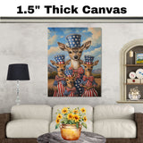 Mother Deer and Three Fawns in Patriotic Outfits with American Flag Hats on Ready to Hang 1.5" Thick Canvas Wrap, Floating Framed Canvas, Flat Rolled Canvas