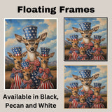 Mother Deer and Three Fawns in Patriotic Outfits with American Flag Hats on Ready to Hang 1.5" Thick Canvas Wrap, Floating Framed Canvas, Flat Rolled Canvas