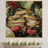 Frog Family Holding Hearts Whimsical Frog Artwork for Nature Lovers and Cozy Home Decor on Ready to Hang 1.5" Thick Canvas Wrap, Floating Framed Canvas, Flat Rolled Canvas
