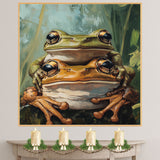Whimsical Frog Couple Hugging Vibrant Nature Artwork for Animal Lovers and Cozy Rustic Home Decor on Ready to Hang 1.5" Thick Canvas Wrap, Floating Framed Canvas, Flat Rolled Canvas