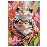 Colorful Frog Couple with Flowers Whimsical Nature Artwork for Animal Lovers and Bright Cheerful Home Decor on Ready to Hang 1.5" Thick Canvas Wrap, Floating Framed Canvas, Flat Rolled Canvas