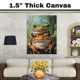 Whimsical Frog Couple Hugging Vibrant Nature Artwork for Animal Lovers and Cozy Rustic Home Decor on Ready to Hang 1.5" Thick Canvas Wrap, Floating Framed Canvas, Flat Rolled Canvas