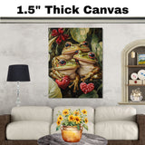 Frog Family Holding Hearts Whimsical Frog Artwork for Nature Lovers and Cozy Home Decor on Ready to Hang 1.5" Thick Canvas Wrap, Floating Framed Canvas, Flat Rolled Canvas