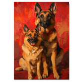 German Shepherd Couple Romantic Dog Artwork for Pet Lovers and Cozy Rustic Home Decor on Ready to Hang 1.5" Thick Canvas Wrap, Floating Framed Canvas, Flat Rolled Canvas
