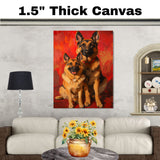 German Shepherd Couple Romantic Dog Artwork for Pet Lovers and Cozy Rustic Home Decor on Ready to Hang 1.5" Thick Canvas Wrap, Floating Framed Canvas, Flat Rolled Canvas